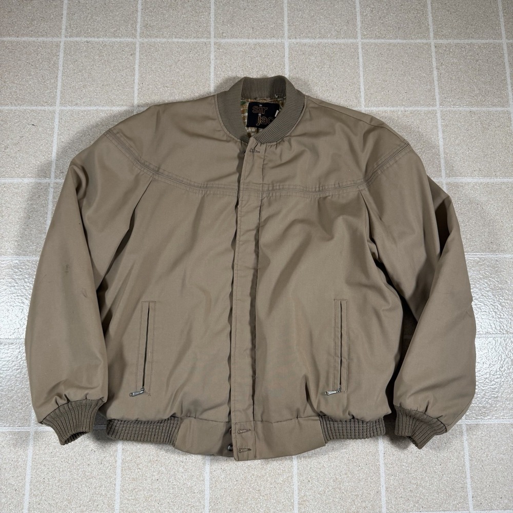 VTG 70s Sir Jac Tan Bomber Jacket Men's Size 44 Harrington Full Zip Talon USA